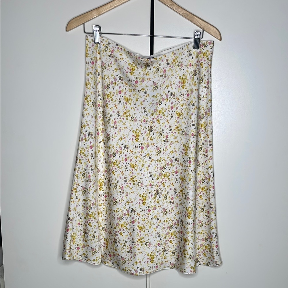 J crew Size M midi white with colorful pattern.